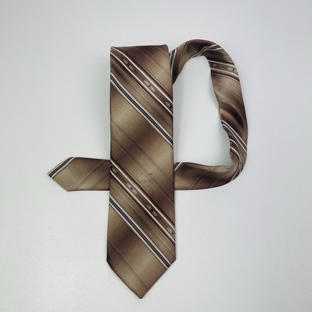 Designer‎ Collection Tie Stripes Brown Tan Necktie Polyester 3"